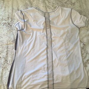 Athleta White and Gray Short Sleeve Tee “run light”